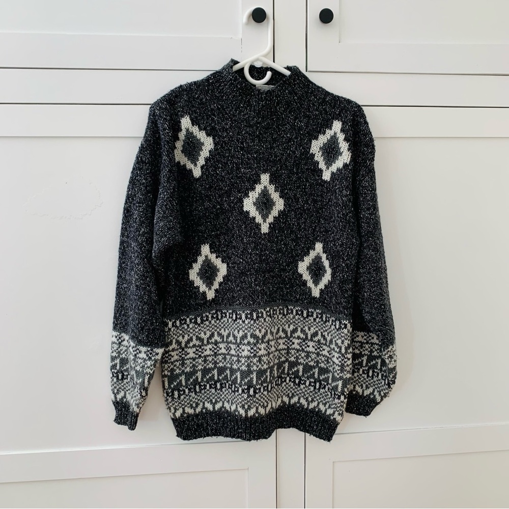 Vintage 80’s D.D. Sloane Wool Knit Grandpa Mock Neck Long Sleeve Sweatshirt L